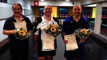 Podium Damen 200 Wurf; v.l.n.r. Hansueli Reber, Stefan Kocsis, Dragi Obradovic
